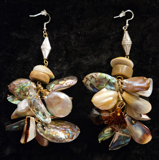 Haute Couture Shell Pearl & Crystal Drop Pierced Statement Earrings