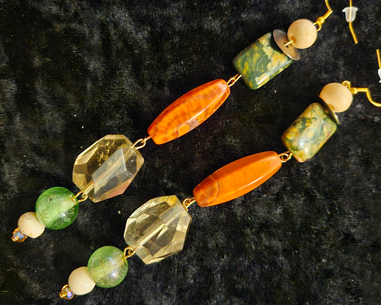 Autumn Gemstone Shoulder Duster Statement Earrings Long Orange Yello