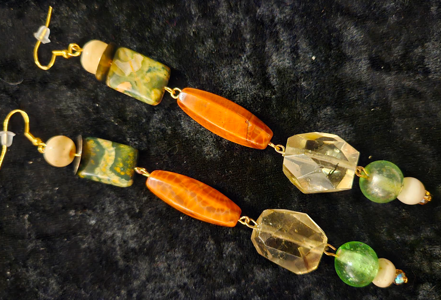 Autumn Gemstone Shoulder Duster Statement Earrings Long Orange Yello