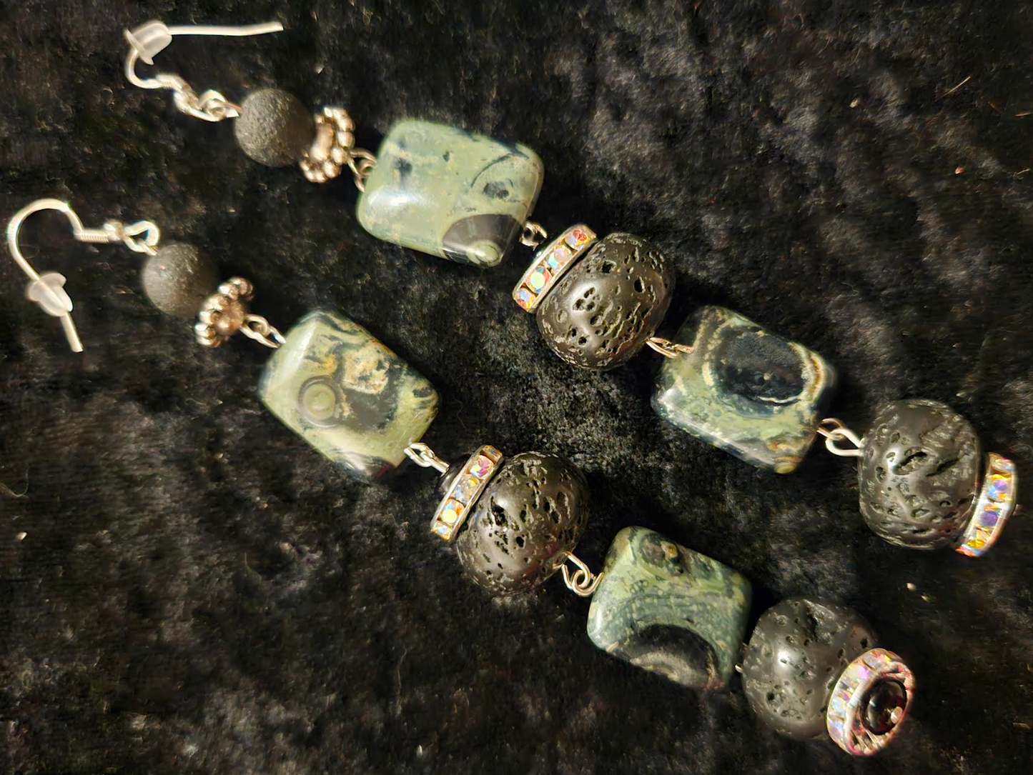 Kambaba Jasper & Rough Lava Shoulder Dusters Exotic Wild Green Si