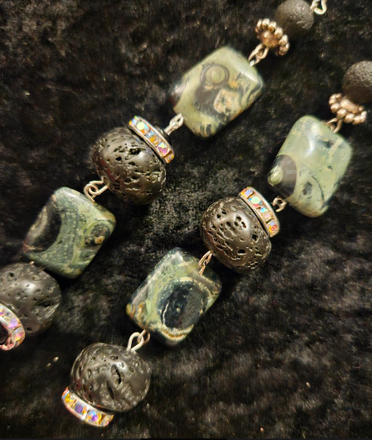Kambaba Jasper & Rough Lava Shoulder Dusters Exotic Wild Green Si