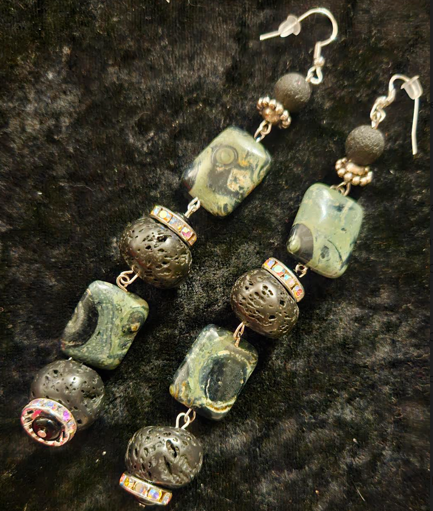 Kambaba Jasper & Rough Lava Shoulder Dusters Exotic Wild Green Si