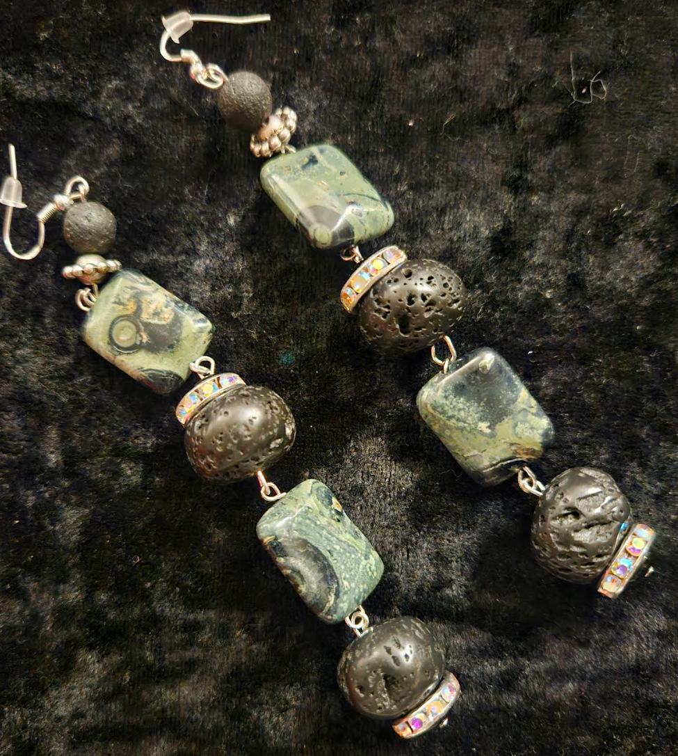 Kambaba Jasper & Rough Lava Shoulder Dusters Exotic Wild Green Si