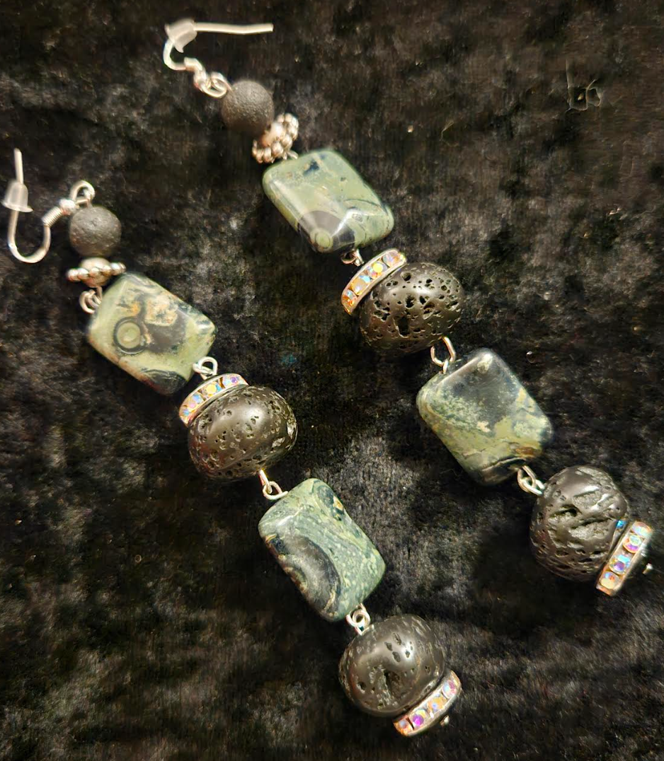 Kambaba Jasper & Rough Lava Shoulder Dusters Exotic Wild Green Si