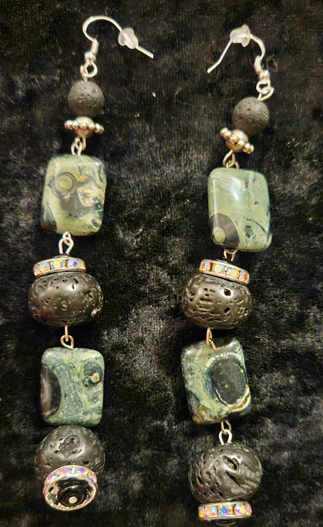 Kambaba Jasper & Rough Lava Shoulder Dusters Exotic Wild Green Si