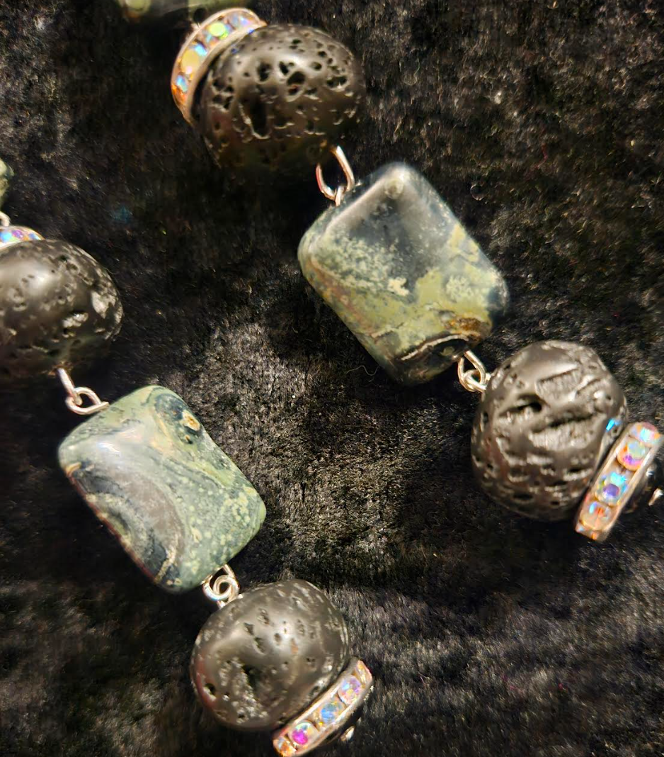 Kambaba Jasper & Rough Lava Shoulder Dusters Exotic Wild Green Si