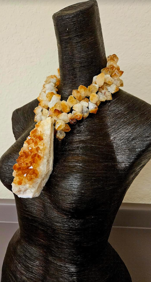 Rough Citrine Luxury Necklace With Gemstone Pendant - Golden Crystals