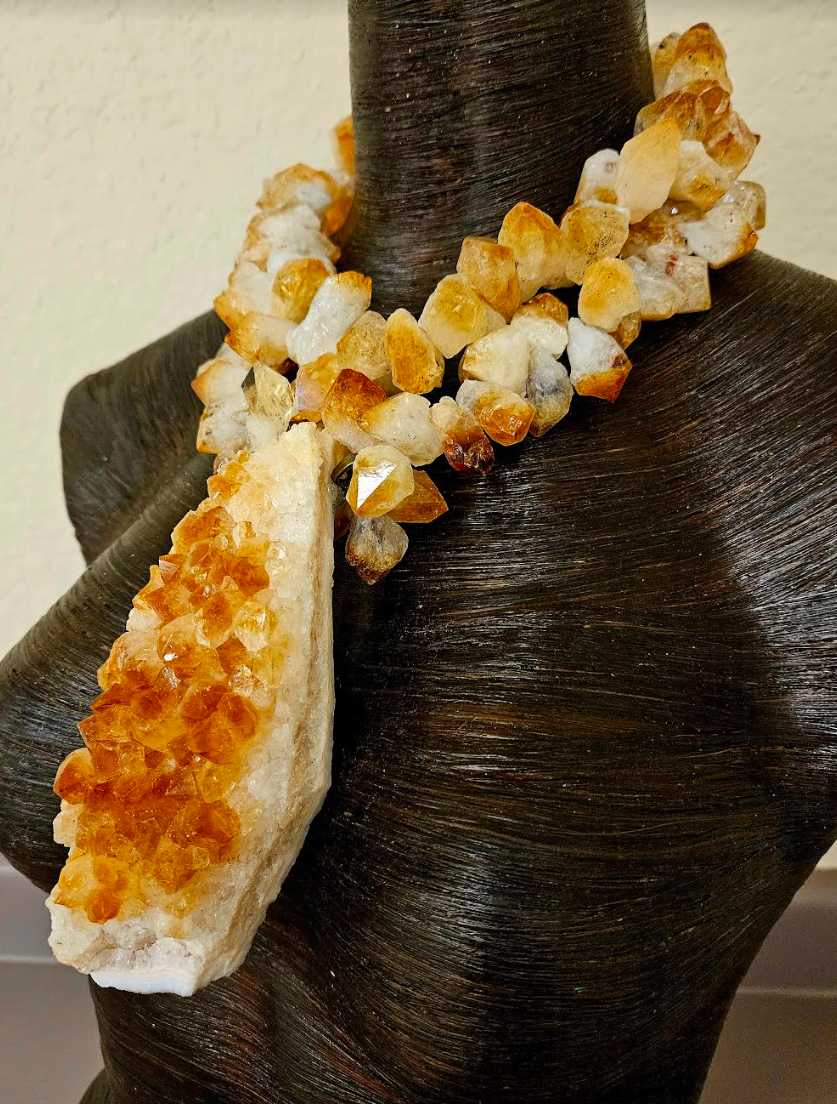 Rough Citrine Luxury Necklace With Gemstone Pendant - Golden Crystals