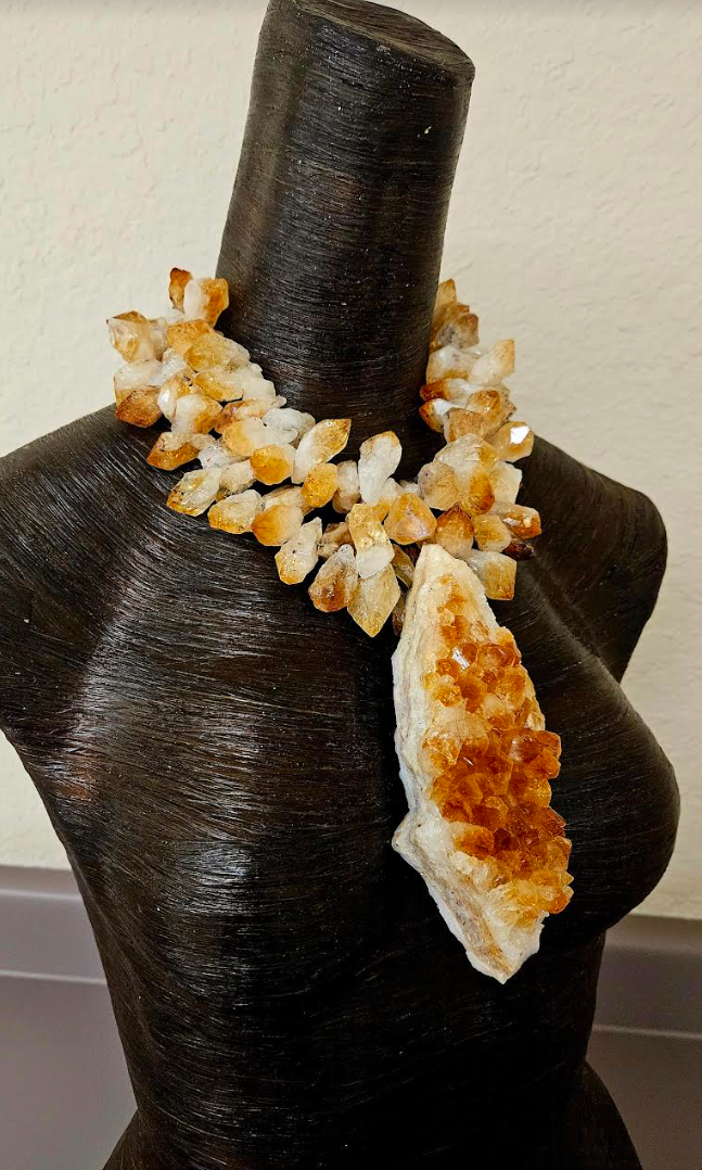 Rough Citrine Luxury Necklace With Gemstone Pendant - Golden Crystals