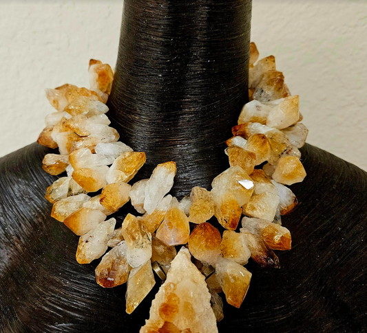 Rough Citrine Luxury Necklace With Gemstone Pendant - Golden Crystals