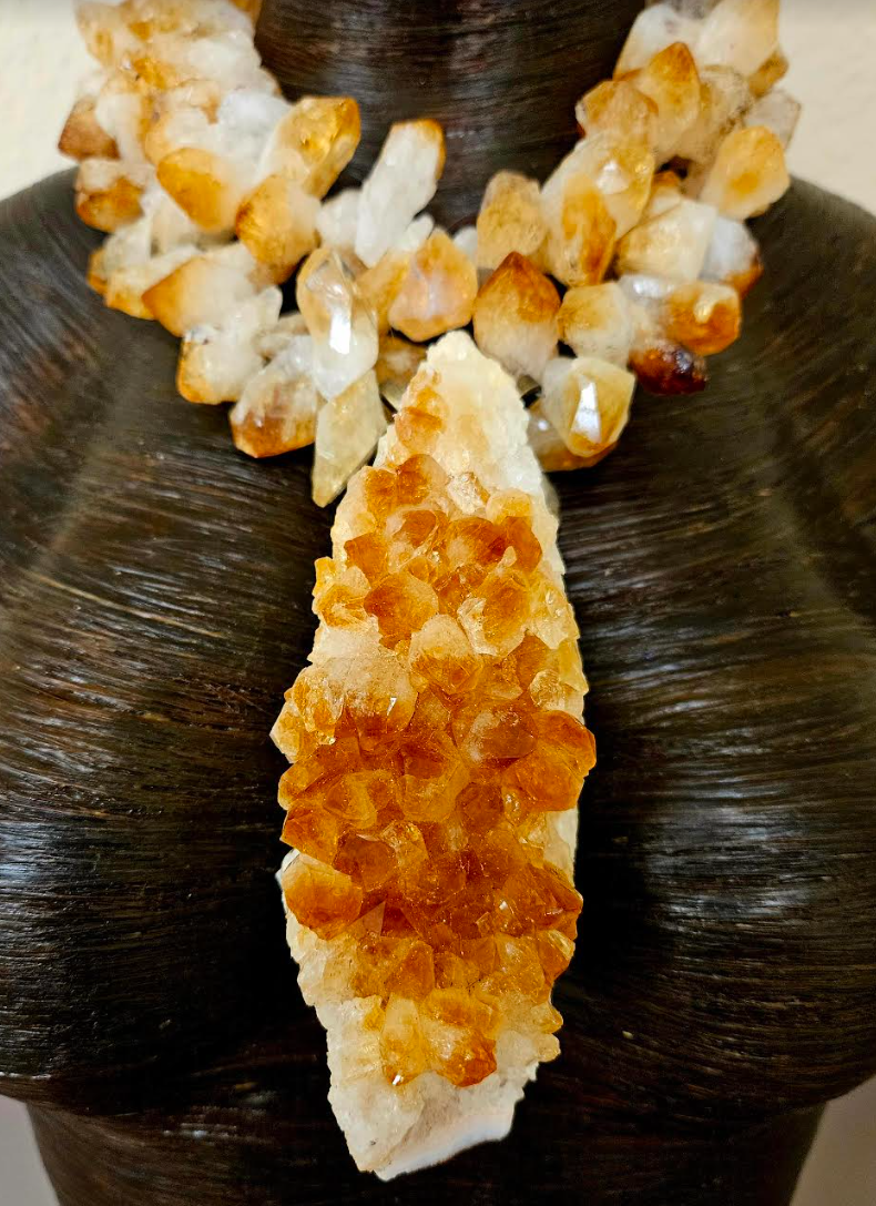 Rough Citrine Luxury Necklace With Gemstone Pendant - Golden Crystals
