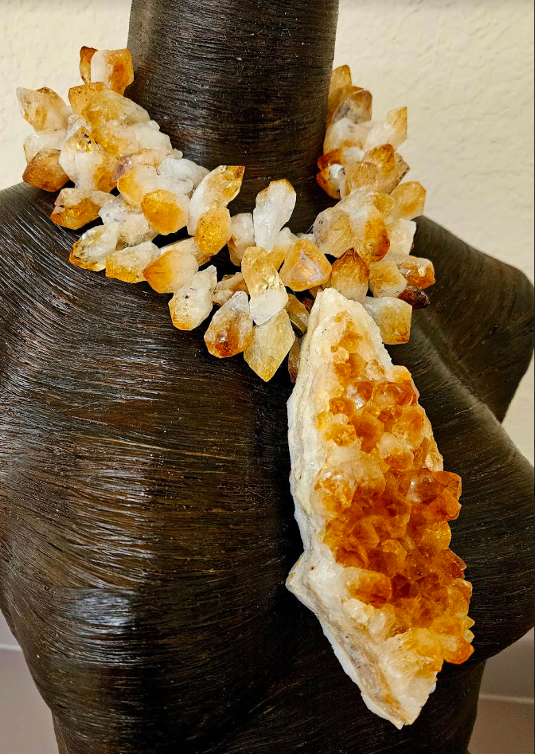 Rough Citrine Luxury Necklace With Gemstone Pendant - Golden Crystals