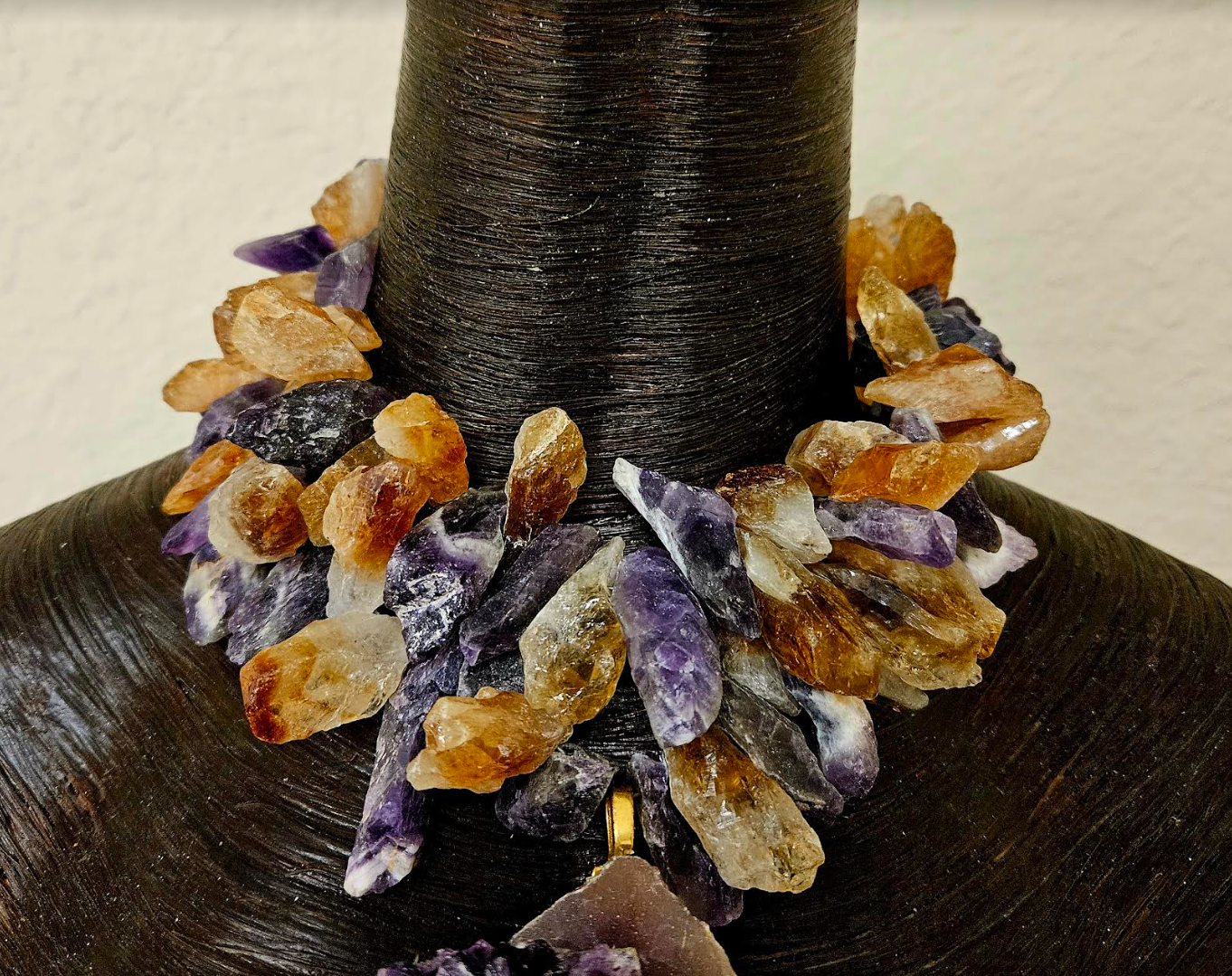 Amethyst Slab Gemstone Statement Pendant With Rhinestones - Raw Rough