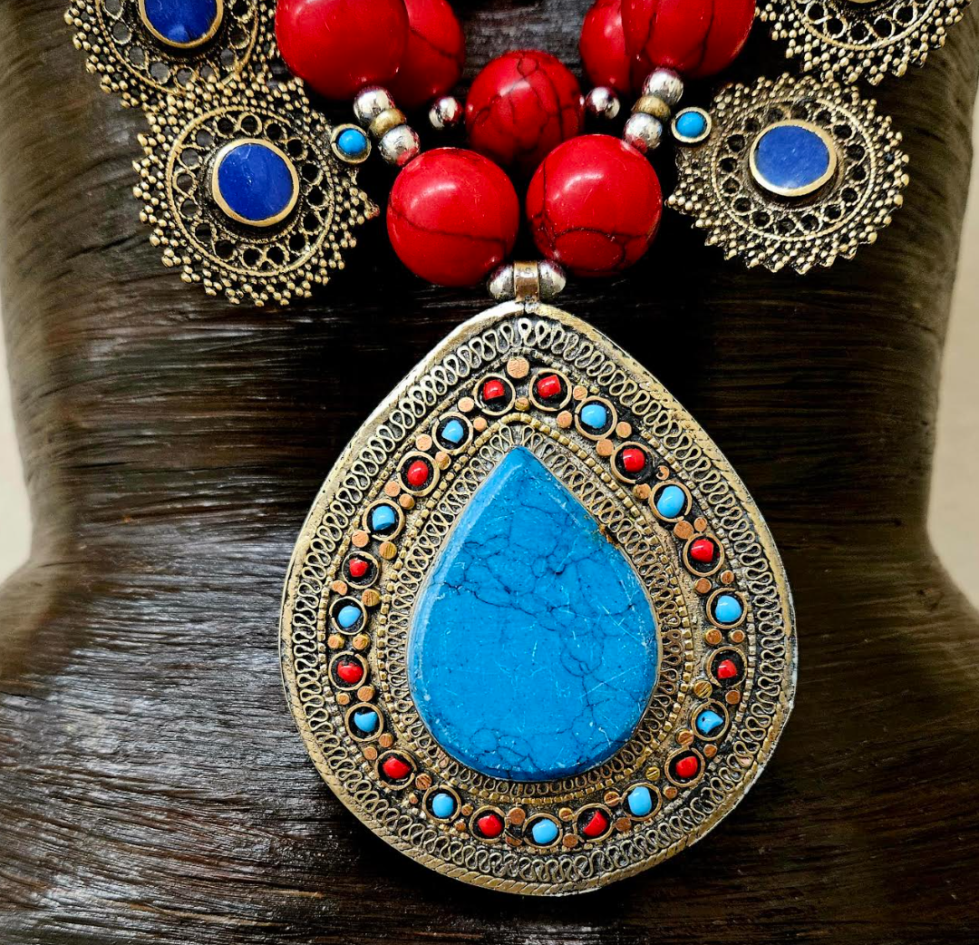 Magnesite Beaded Tribal Statement Chest Piece High End Ethnic Jewels