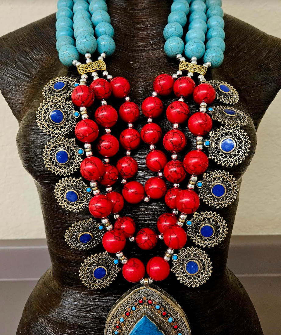 Magnesite Beaded Tribal Statement Chest Piece High End Ethnic Jewels