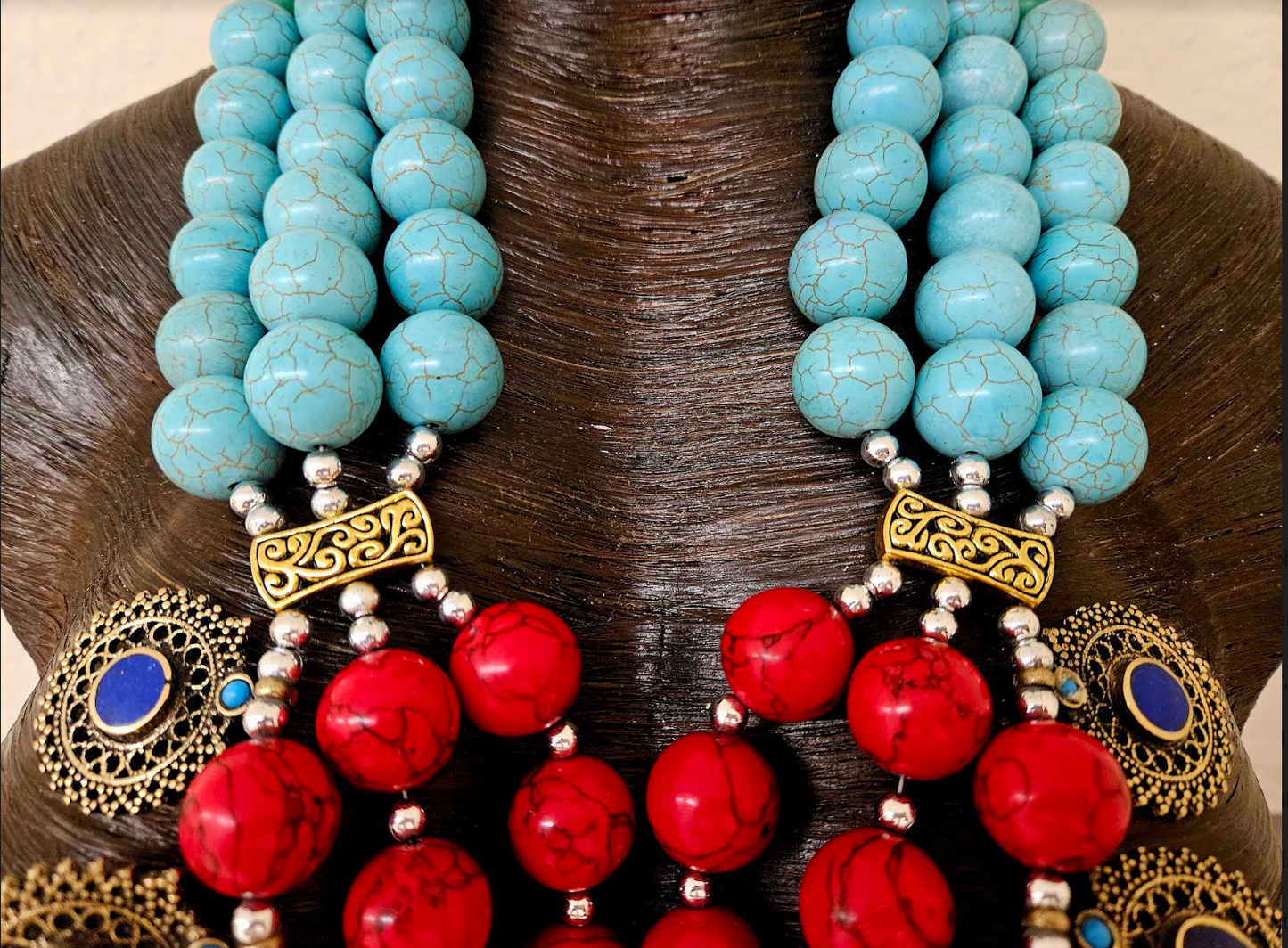 Magnesite Beaded Tribal Statement Chest Piece High End Ethnic Jewels