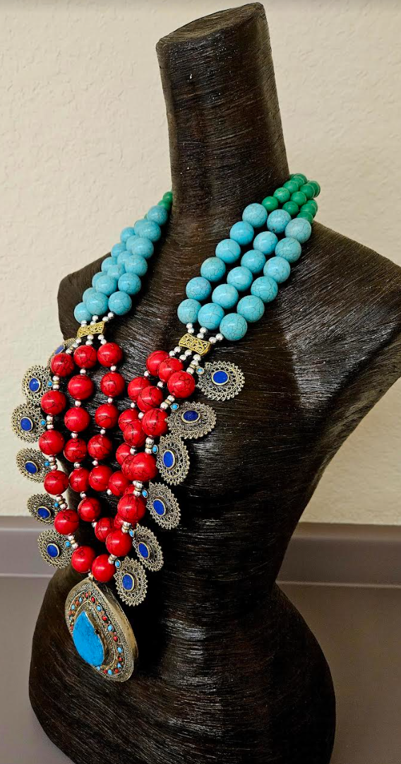 Magnesite Beaded Tribal Statement Chest Piece High End Ethnic Jewels