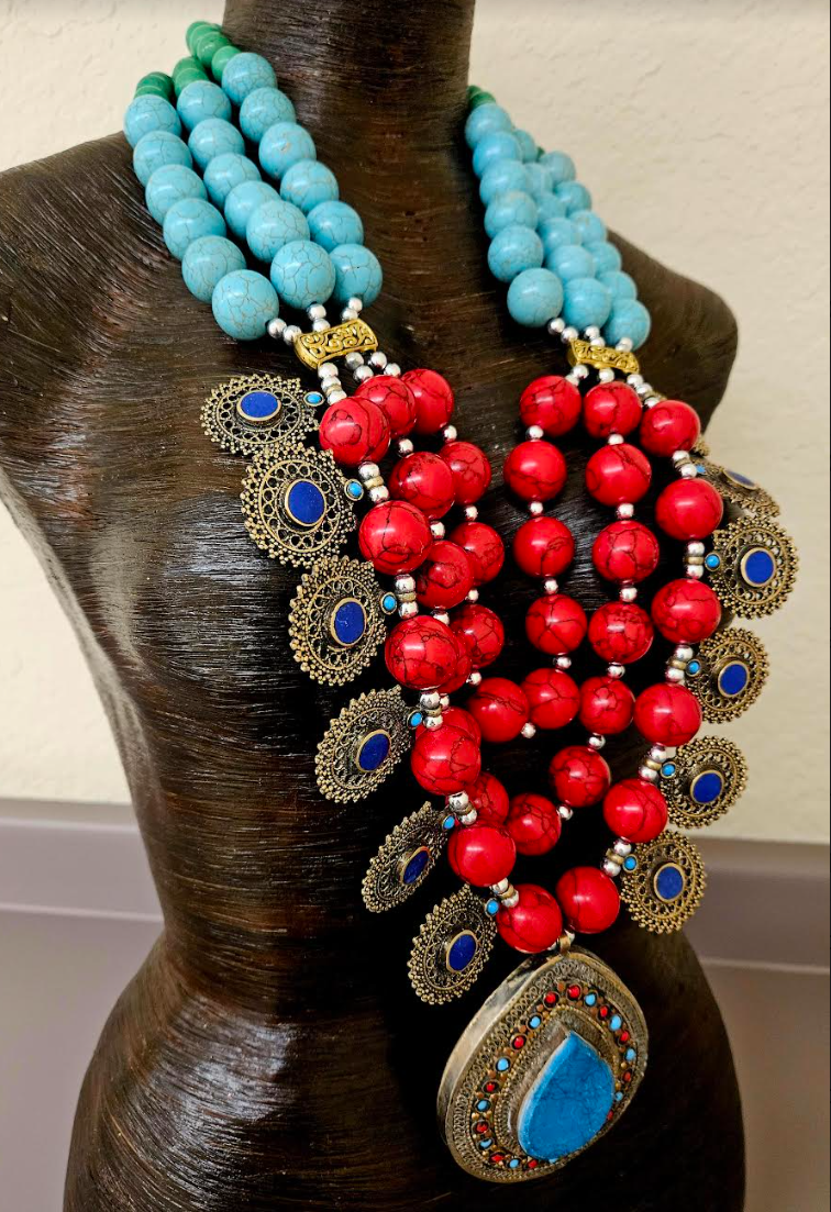 Magnesite Beaded Tribal Statement Chest Piece High End Ethnic Jewels