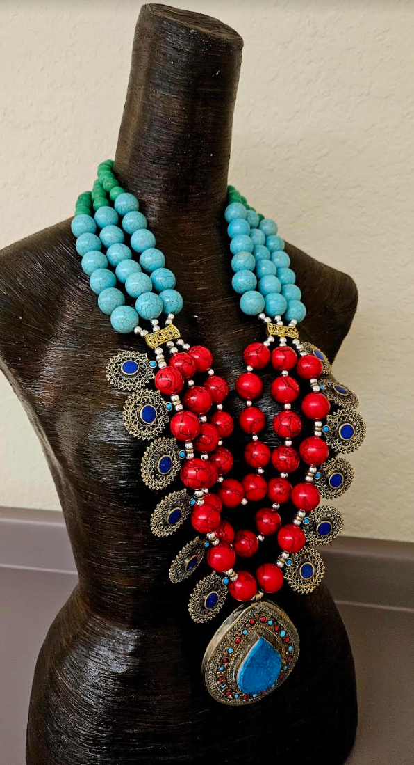 Magnesite Beaded Tribal Statement Chest Piece High End Ethnic Jewels