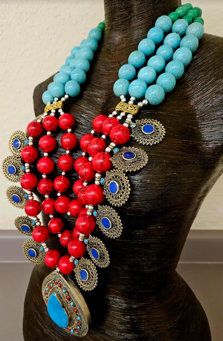 Magnesite Beaded Tribal Statement Chest Piece High End Ethnic Jewels