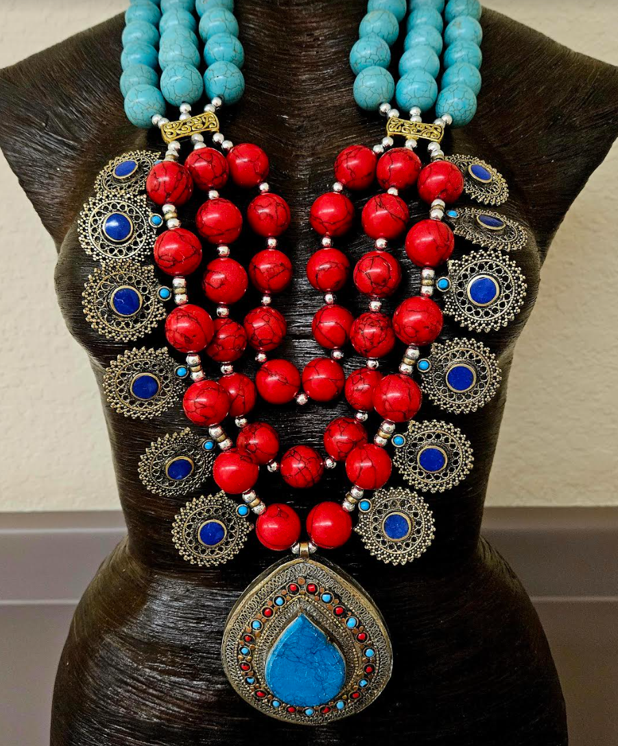 Magnesite Ornately Beaded Tribal Statement Chest Piece