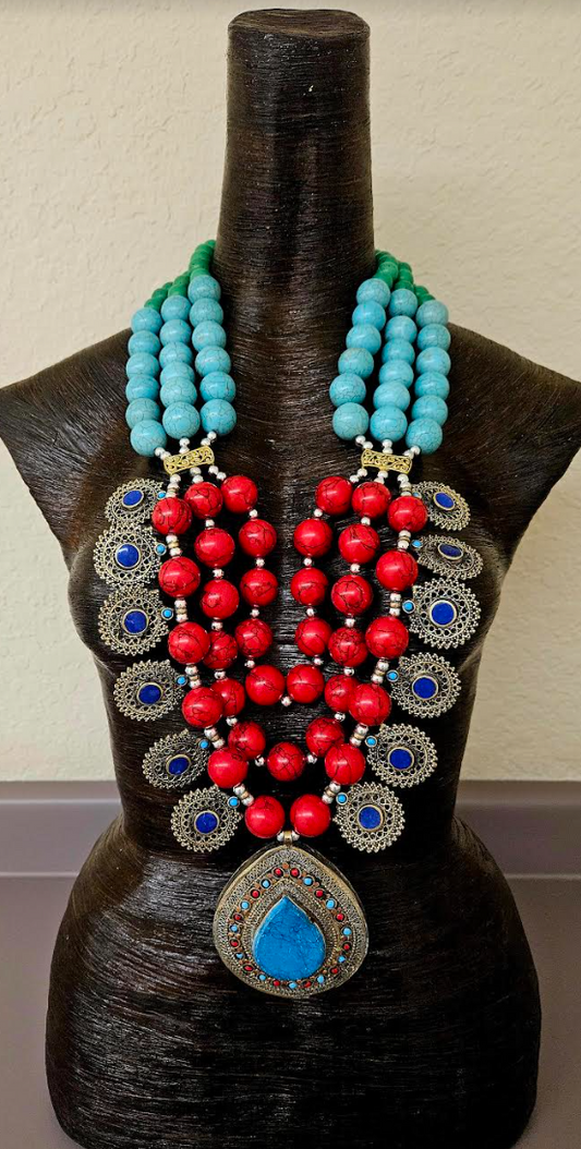 Magnesite Beaded Tribal Statement Chest Piece High End Ethnic Jewels