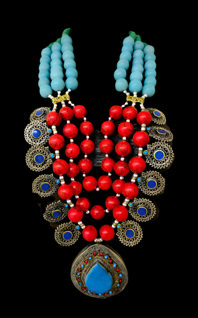 Magnesite Beaded Tribal Statement Chest Piece High End Ethnic Jewels
