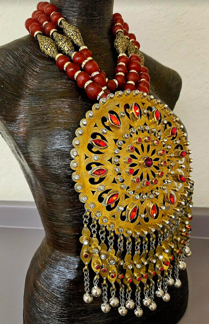Massive Ethnic Inlaid Brass Breast Plate for Unisex Wearers - Rare