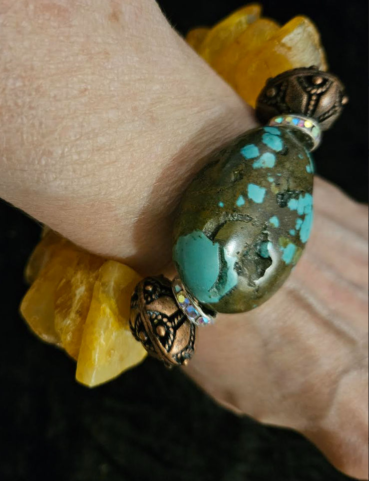 Mexican Amber and Turquoise Luxury Stretch Couture Bracelet High End