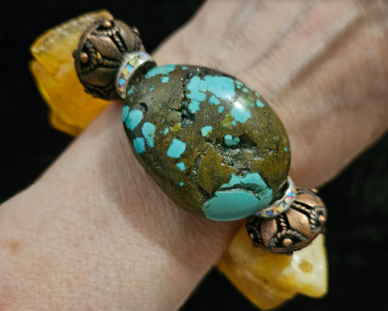 Mexican Amber and Turquoise Luxury Stretch Couture Bracelet High End