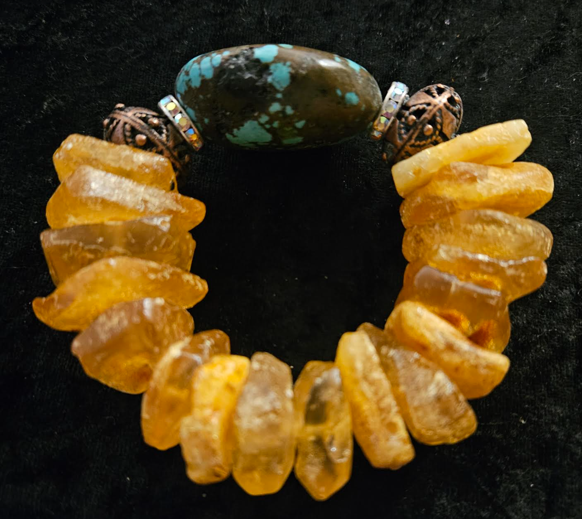 Mexican Amber and Turquoise Luxury Stretch Couture Bracelet High End