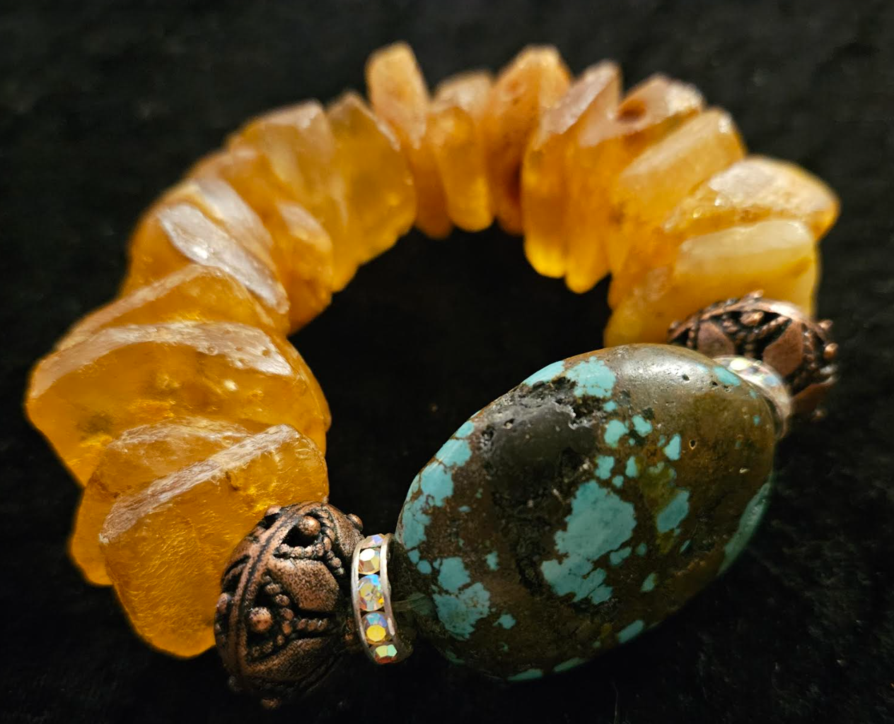 Mexican Amber and Turquoise Luxury Stretch Couture Bracelet High End