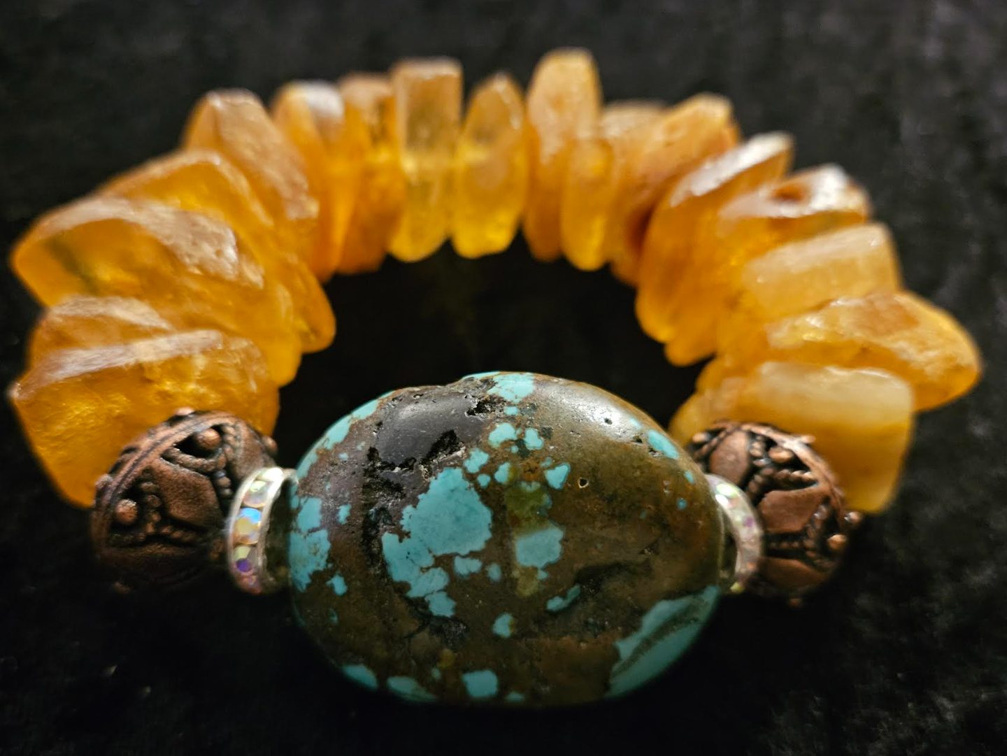 Mexican Amber and Turquoise Luxury Stretch Couture Bracelet High End