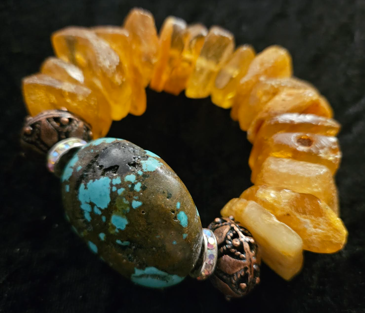 Mexican Amber and Turquoise Luxury Stretch Couture Bracelet High End