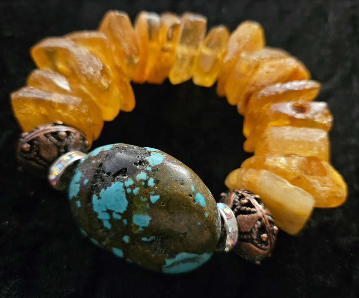 Mexican Amber and Turquoise Luxury Stretch Couture Bracelet High End