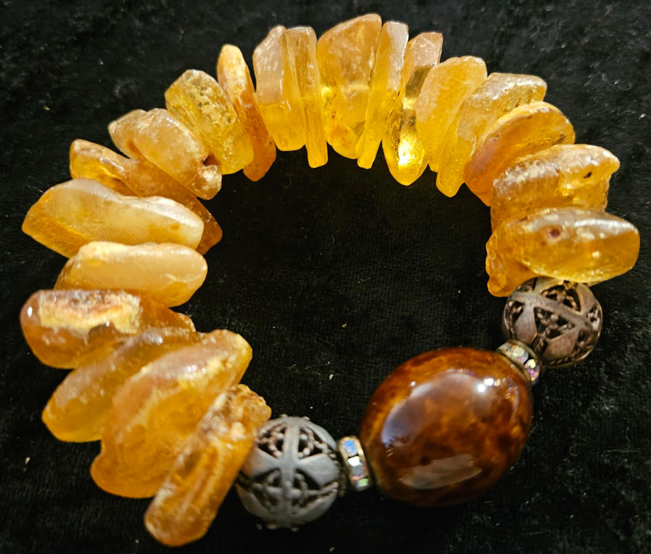 Mexican Amber Copper & Porcelain Stretch Couture Bracelet Bold Chunk