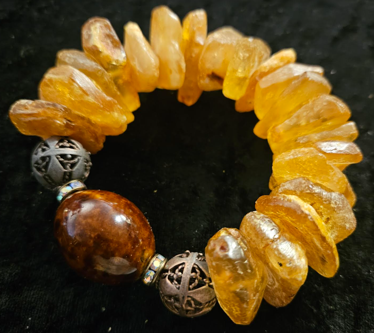 Mexican Amber Copper & Porcelain Stretch Couture Bracelet Bold Chunk