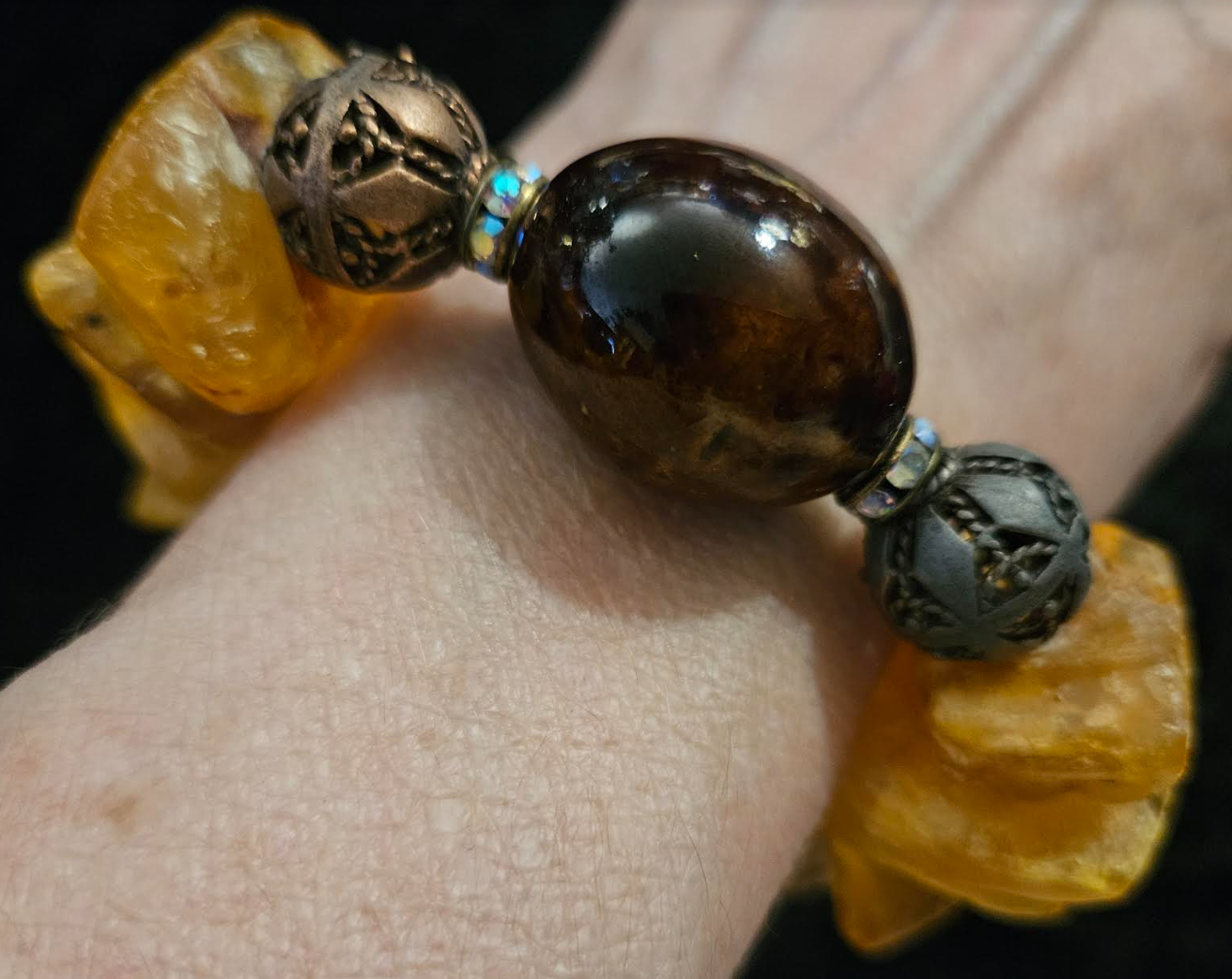 Mexican Amber Copper & Porcelain Stretch Couture Bracelet Bold Chunk