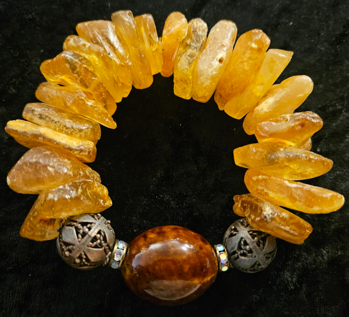 Mexican Amber Copper & Porcelain Stretch Couture Bracelet Bold Chunk