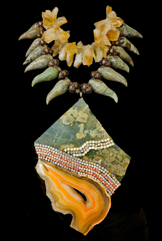 Rainforest Jasper Slab & Citrine Chest Piece - Exotic