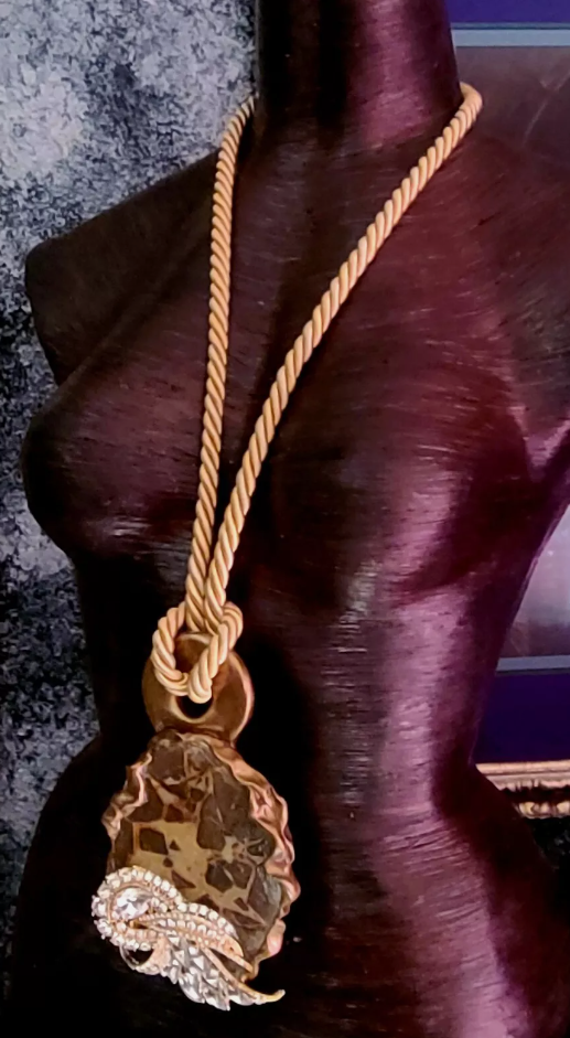 Septarian Slab & Rhinestone Jewel Earthy Statement Gemstone Pendant