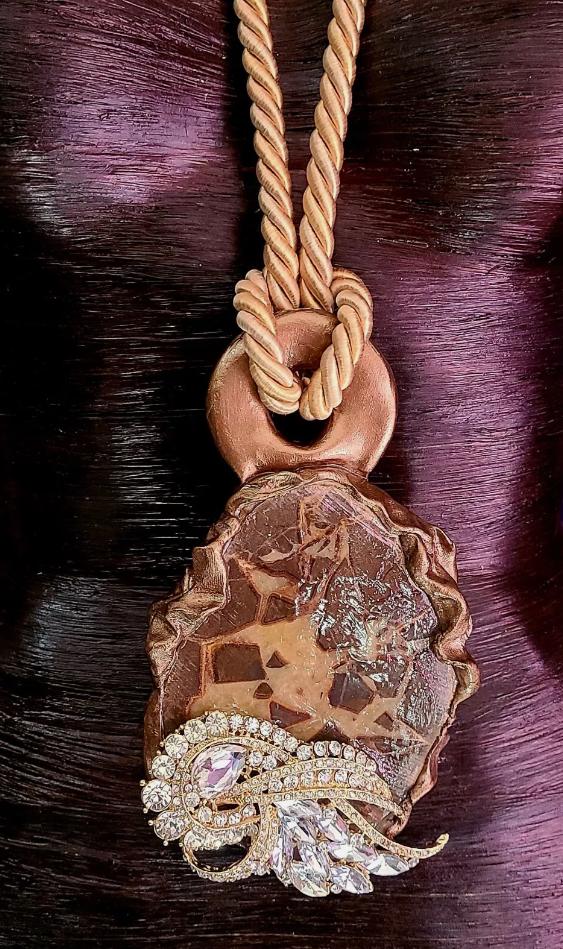 Septarian Slab & Rhinestone Jewel Earthy Statement Gemstone Pendant