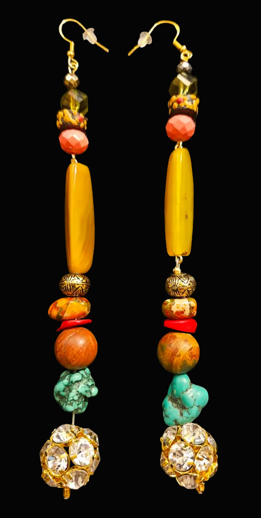 Extremely Long Gemstone Beaded Shoulder Duster Pierced Earrings