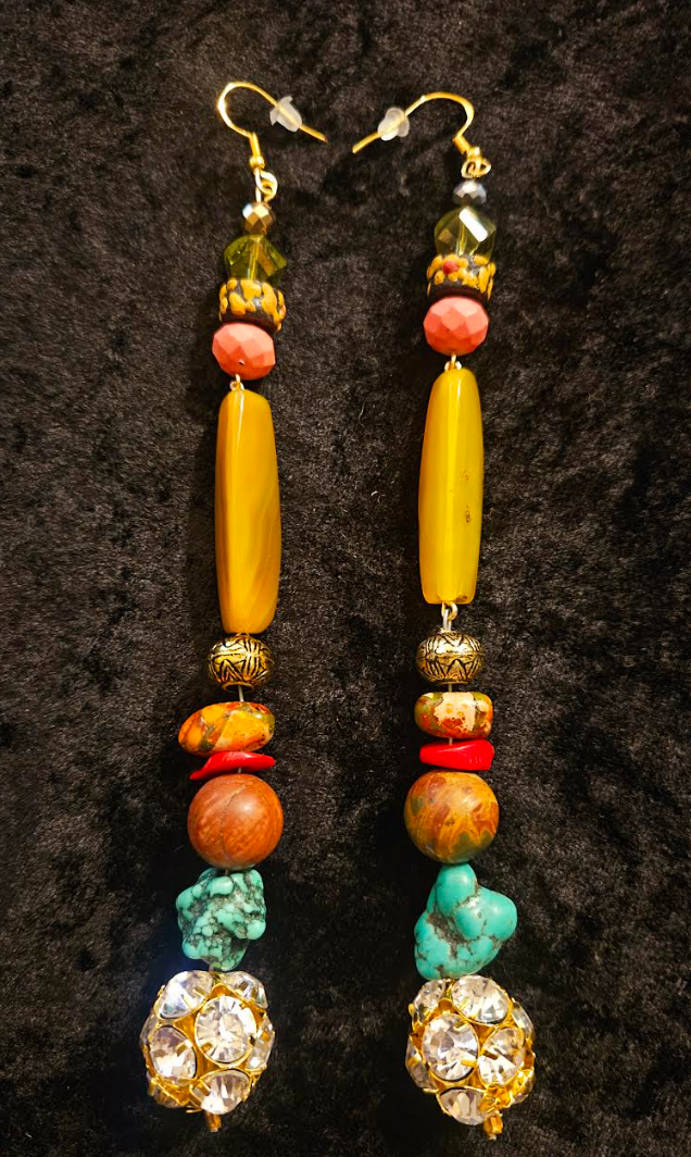 Extremely Long Gemstone Beaded Shoulder Duster Pierced Statement Earri