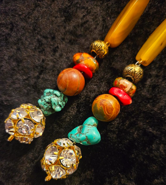 Extremely Long Gemstone Beaded Shoulder Duster Pierced Statement Earri