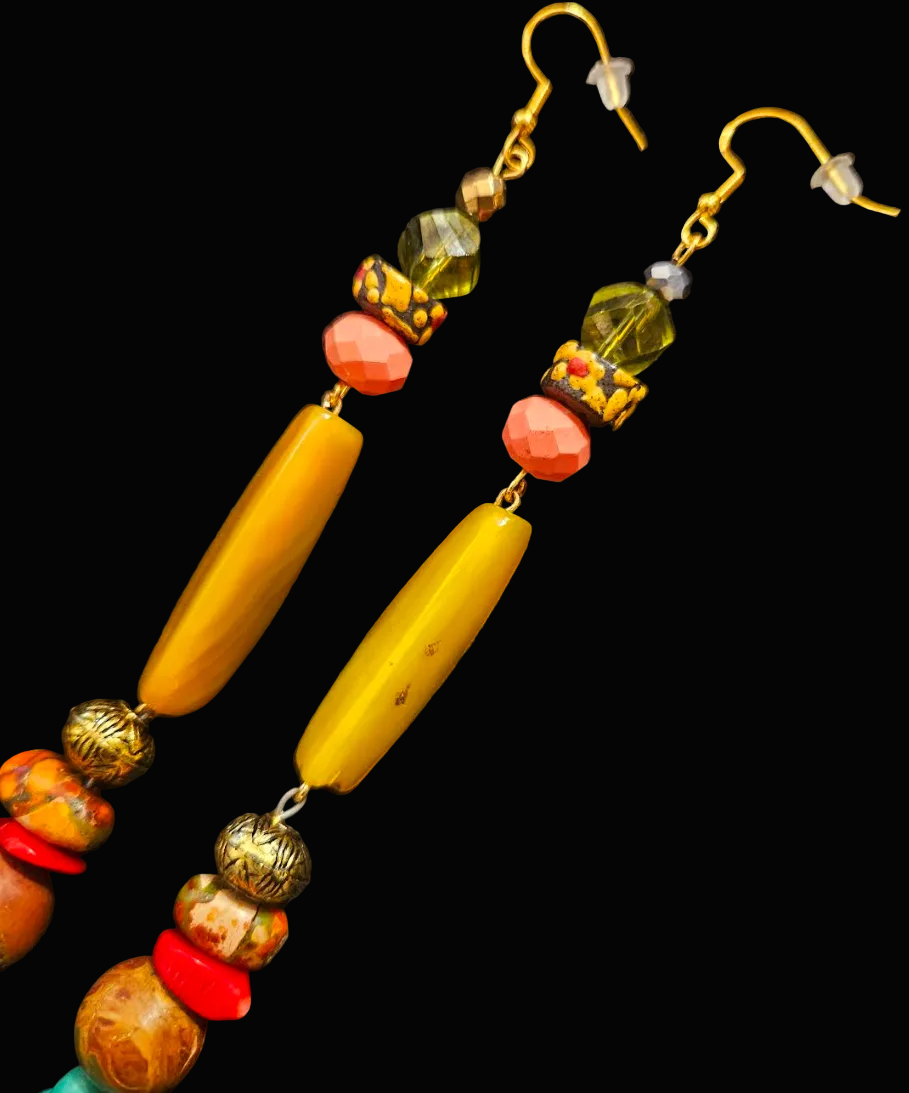 Extremely Long Gemstone Beaded Shoulder Duster Pierced Earrings