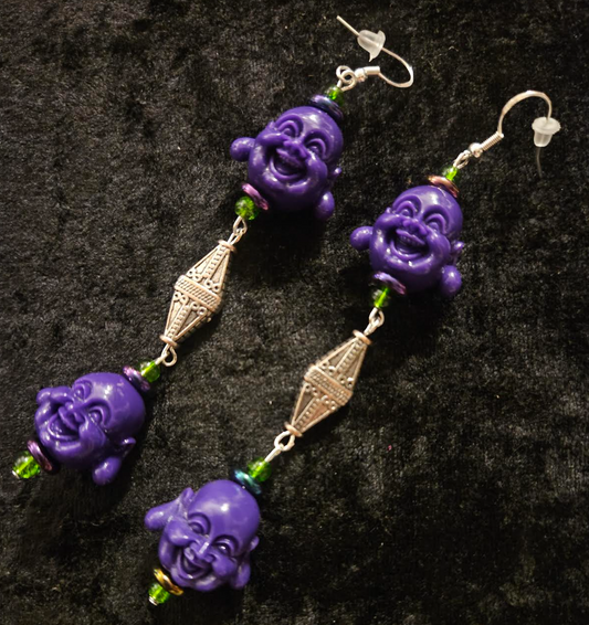 Purple Buddha Shoulder Duster Statement Earrings Tibetan God Whimsic