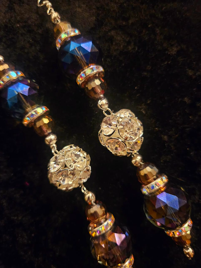 Purple Crystal & Rhinestone Formal Shoulder Duster Statement Earrings
