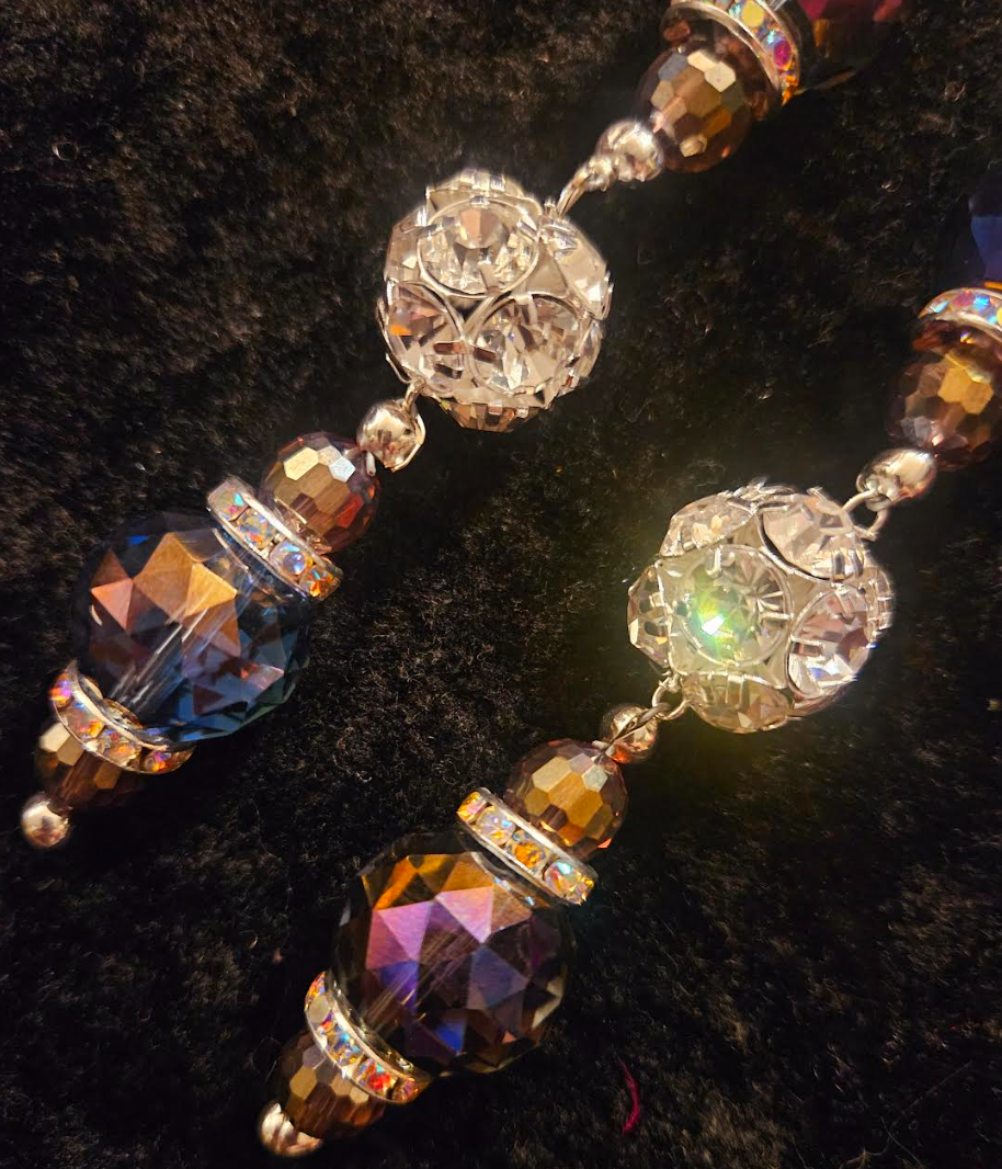 Purple Crystal & Rhinestone Formal Shoulder Duster Statement Earrings