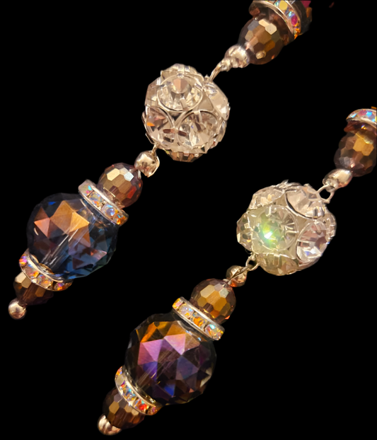 Purple Crystal & Rhinestone Formal Shoulder Duster Statement Earrings